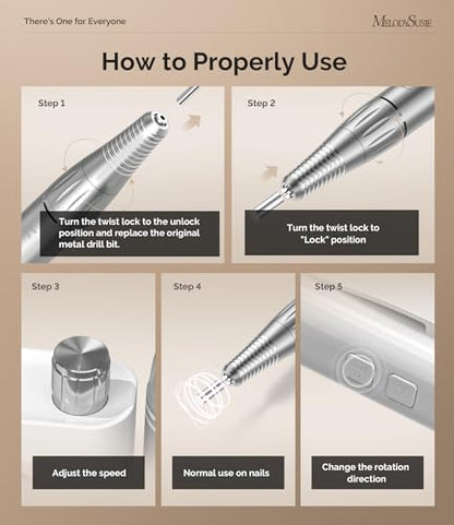MelodySusie Entry-Level Clip-On Rechargeable Essential Nail Drill, SC300F 30000RPM E-File with LCD Display for All Manicure Shaping & Gel Removal, Ideal for Training,Nail Art Practice & Home Use,White - color: White