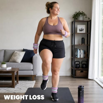 Ankle Weights A Pair of 1/2/3/4/6/8/10/12/20 LBS Wrist Leg Arm Weights for Women Men with Adjustable Straps, Strength weighted for Physical Therapy Running Walking Home Fitness Gym Workout Weight Loss - color: Light Purple
