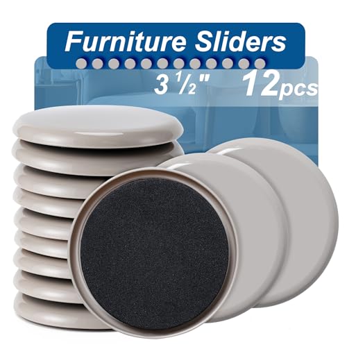 12 Pcs 3 1/2'' Furniture Sliders Pads for Hardwood Floors（Milk White） - size: 3 1/2" Round-12 Pack Milk white