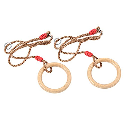 Gymnastics Rings,2Pcs / Set Fitness Wooden Gymnastics Ring with Rope Children Sports Wooden Swings Rings for Workout Bodyweight Fitness Training