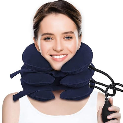 Neck Stretcher, Cervical Traction Device, Neck Traction Device, Cervical Neck Traction Device for Neck Pain Relief, Adjustable Inflatable Neck Brace, Neck Decompression Home Use (Blue) - color: Blue