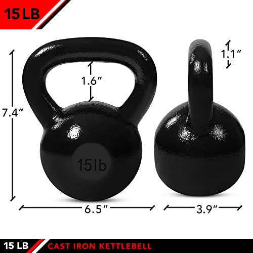 JFIT Cast Iron Kettlebell – Single Weight, Flat Bottom, Polished Handle | Men & Women | CrossFit, Cardio & Strength Training - size: 15.0 Pounds