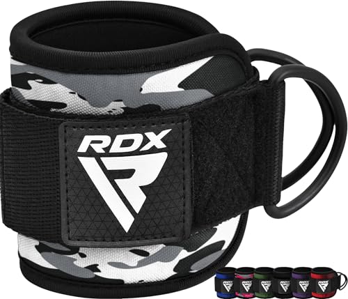 RDX Ankle Straps for Cable Machines – 7MM Neoprene Padded 10"x4" Adjustable Gym Cuffs with Dual D-Rings – Weight Attachments for Wrist Glutes Leg Kickbacks Hip Abduction Strength Workouts – Men Women - color: Camo Gray, size: Single 1 Piece