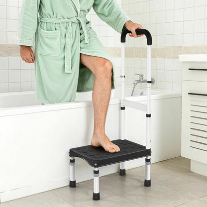 RV Step Stool with Handle for Elderly,1 Step Ladder with Handrail, Reinforced PP Wide Platform, Adjustable Height, Portable Stairs for Hot Tub/Camper/Mobile Home/Porch/SPA Pool/Pet Stairs - size: 1 Step-Adjustable Height