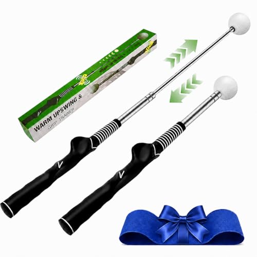 Retractable Golf Swing Trainer, Golf Training Aid with Arm Band for Strength & Tempo Training, Golf Grip Trainer for Right-Handed Chipping Hitting, Indoor & Outdoor Practice