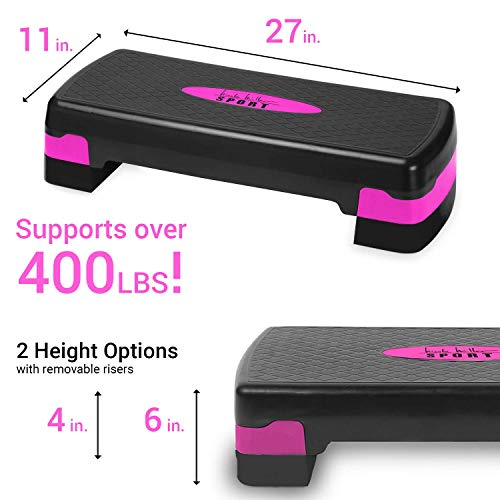 Nicole Miller Aerobic Exercise Step Deck, Adjustable Workout Fitness Stepper Exercise Platform with Risers