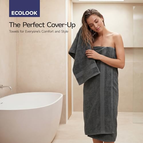 ecolook 2 Pack 100% Cotton Bath Towels, 28 x 55 Inches, Soft | Lightweight, Highly Absorbent & Quick Dry Body Towels for Bathroom, Shower, Gym & Daily Use, Dark Gray - color: Dark Gray