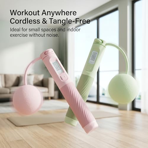 Cordless Counting Jump Rope, Adjustable Weighted Skipping Rope with Digital Counter for Fitness