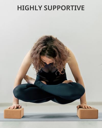 Trideer Cork Yoga Blocks, 2 Pack Yoga Blocks Natural Cork, High Density Yoga Block with Non Slip Surface, Eco-Friendly Yoga Accessories for Women, Ideal for Yoga, Pilates, Stretching