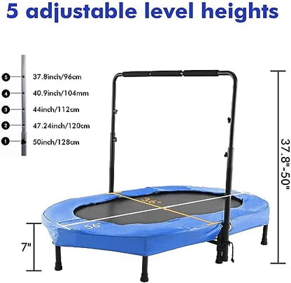 Kids Trampoline Mini Rebounder with Adjustable Handle Foldable Trampoline for 2 Kids Toddler Indoor Outdoor Play Fitness Exercise Workout Max Load 220 lbs