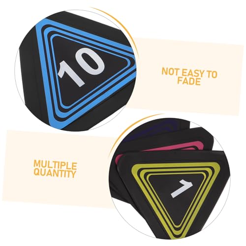 KICHOUSE 10pcs Triangle Agility Spot Markers with Numbers 1-10, Lightweight Non-Slip TPE Soccer Field Markers with Rounded Edges for Dance Practice and Exercise Drills