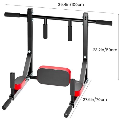 Wall Mounted Pull Up Bar Dip Station, Heavy Duty Chin Up bar Multifunctional Dip Station for Indoor Home Gym Workout, Wall Punching Power Tower Set Fitness Equipment, Supports to 440Lbs