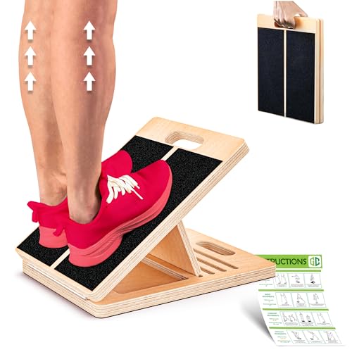 Wooden Calf Stretcher - Portable Slant Board for Calf Stretching - Bears 300 lbs - Adjustable Incline Board Physical Therapy Equipment - Reduce Injury Risk, Improve Foot, Leg & Ankle Mobility