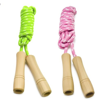 Jump Rope for Kids - Wooden Handle - Adjustable Cotton Braided Fitness Skipping Rope for Toddler Fitness Workout Exercise Outdoor Activity