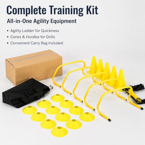 Agility Ladder, Soccer Training Equipment, Speed Ladder for Footwork Exercises, PVC Yellow and Black Set with Carrying Bag