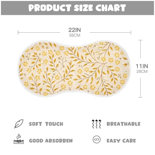 Yellow Leafy Botanical Muslin Burp Cloths 1 Pack - Extra Large 22"x11", 4-Layer Soft Absorbent Cotton, Waterproof Backing, Baby Drool Rags for Newborn