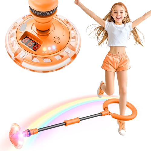 Flooyes Skip Ball for Kids, Ankle Skip Ball Toy with Counter, Timer and Cal Calculator, Girl Birthday Gifts for Age 6 7 8 9 10+, Rechargeable Colorful Flash Wheel Skip Ball for Girls Women - style: Orange Skip Ball