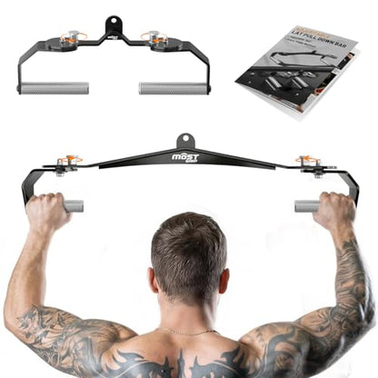 LAT Pull Down Bar Set with 360° Rotatable Handles, LAT Pulldown Attachments for Whole Back Training, Heavy-Duty Locking LAT Pulldown Bars for Home Gym Cable - color: Black