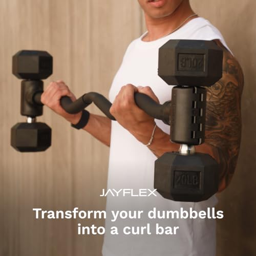 Jayflex Hyperbell Dumbbell Converter - Convert Dumbbells to Barbell Set and Kettlebell for Home Fitness - Adjustable & Up to 200 lb Capacity Weight Barbell for Weight Lifting - color: EZ Curl