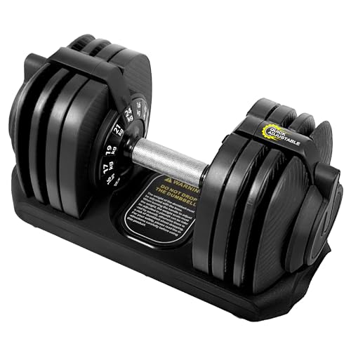 BODYTECH 53LBS/24KG Quick Adjust Dumbbell - 1-Second Weight Change & Safety Lock | Sweat-Proof Metal Grip | Space Saving Home Gym Equipment