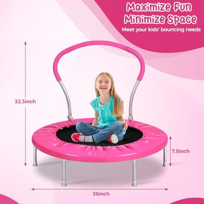 Mini Trampoline for Kids, Indoor Toddler Trampoline with Handle, Child Small Rebounder Trampoline for Indoor and Outdoor Use - style: Pink-36Inch