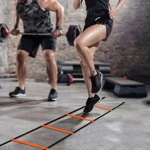 GHB Pro Agility Ladder 2 Pack Agility Training Ladder Speed 12 Rung 20ft with Carrying Bag (Orange and Green)