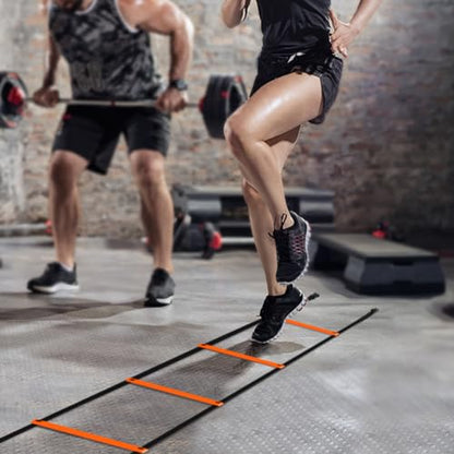 GHB Pro Agility Ladder 2 Pack Agility Training Ladder Speed 12 Rung 20ft with Carrying Bag (Orange and Green)