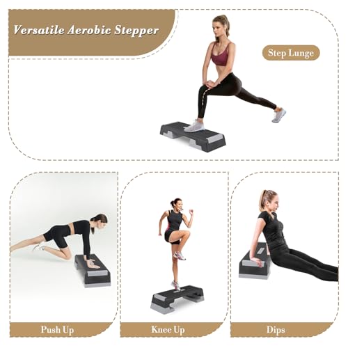 Athena Collection 39" Workout Aerobic Step Platform with 3 Adjustable Height, Portable Aerobic Stepper Exercise Step Deck Fitness Equipment for Home Gym Office, Gray