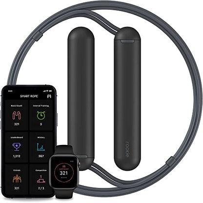 Smart Rope Rookie – Smart Jump Rope with Counter & App, Bluetooth Fitness Tracker, Adjustable Jump Rope for Weight Loss, Cardio, HIIT & Home Workouts - color: Black
