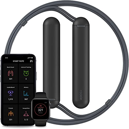 Smart Rope Rookie – Smart Jump Rope with Counter & App, Bluetooth Fitness Tracker, Adjustable Jump Rope for Weight Loss, Cardio, HIIT & Home Workouts - color: Black