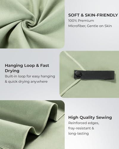 Quick Dry Microfiber Towel Travel, Beach & Camping Towels. Fast Drying, Super Absorbent & Ultra Compact for Travel, Bath, Gym, Swimming, 1 Pack, 48''x24'' Army Green