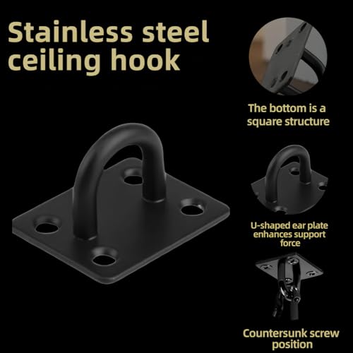 4PCS Heavy Duty Stainless Steel Ceiling Hook Eye Plate - 80LB Load, Welded Rustproof Hanging Hardware for Swing, Hammock, Yoga Silk, Indoor/Outdoor with Expansion Screws