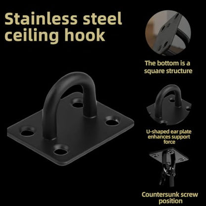 4PCS Heavy Duty Stainless Steel Ceiling Hook Eye Plate - 80LB Load, Welded Rustproof Hanging Hardware for Swing, Hammock, Yoga Silk, Indoor/Outdoor with Expansion Screws