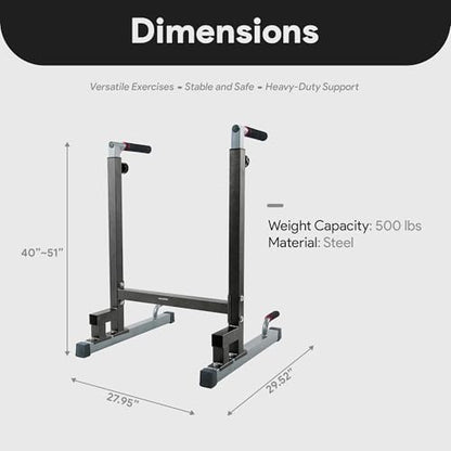 BalanceFrom Steel Frame Dip Station with Adjustable Height, 500 Pound Weight Capacity – Upper Body Workout Home Gym Equipment for Triceps, Push & Pull Ups, Leg Raises, and Bench Press - color: Black