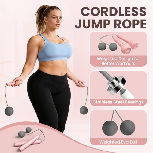 HTQ Adjustable Dumbbells, 5 in 1 Dumbbells Set Used as Barbell, Kettlebells, Jump Rope, Wrist Weights, Resistance Band, Fitness Exercises for Home Gym Suitable for Women, Pink/Green