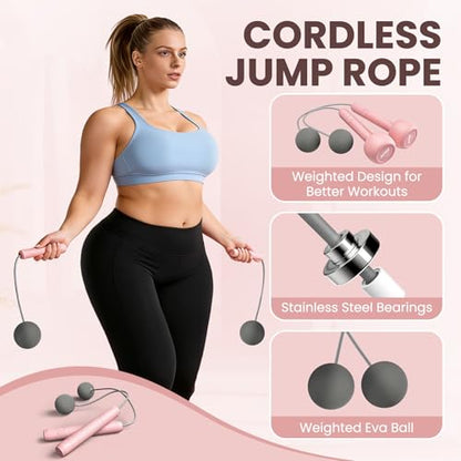 HTQ Adjustable Dumbbells, 5 in 1 Dumbbells Set Used as Barbell, Kettlebells, Jump Rope, Wrist Weights, Resistance Band, Fitness Exercises for Home Gym Suitable for Women, Pink/Green