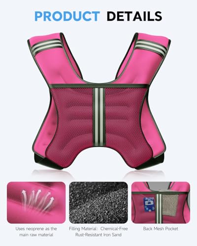 Weighted Vest for Men Women, 6/8/12/16/20/25lbs with Detachable Phone Pouch - color: Pink, size: 20LB