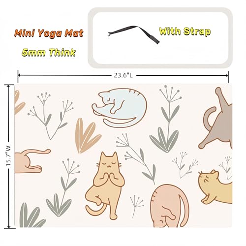 Mini Yoga Mat with Playful Cat Design, Yoga Knee Pads,Double-Sided Non-Slip, Meditation,Exercise Mat for Women&family use,White