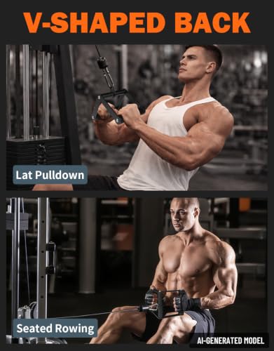 Fitarc Double D Row Handle Cable Attachments for Gym, Non-Slip V Bar Attachment for Home Gym Equipment, T Bar Row Attachment for Back Training, LAT Pulldown Attachments and Cable Machine Attachment - color: Black Exercise Handle & Double D Handle