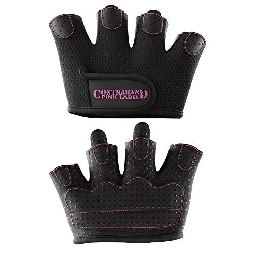 Contraband Pink Label 5537 Womens Micro Weight Lifting Gloves w/Grip-Lock Silicone Padding (Pair) - Minimalist Half Gloves - Apple Watch Friendly - color: Black, size: Medium