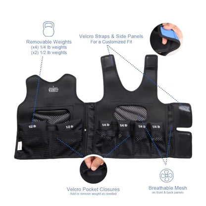 abley's Children's Sensory Weighted Vest for Children with Sensory Issues, Autism, ADHD | Adjustable Therapeutic Support | Compression Vest | Includes 6 Removable Weights | Blue, Large