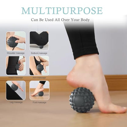 Massage Balls, 2 Pack Firm Silicone Massage Ball Set (Smooth & Textured, 3.54" & 3.22"), Deep Tissue Trigger Point & Myofascial Release for Back, Neck, Shoulder & Foot