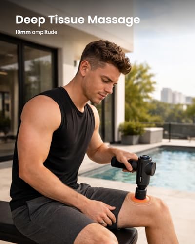 RENPHO Active+ Thermacool Massage Gun with Heat & Cold, Fathers Day Dad Gifts, App Control with Video-Guided Courses, Deep Tissue Handheld Massager for Back and Neck, 5 Speeds, 5 Heads, Carry Case - color: Black