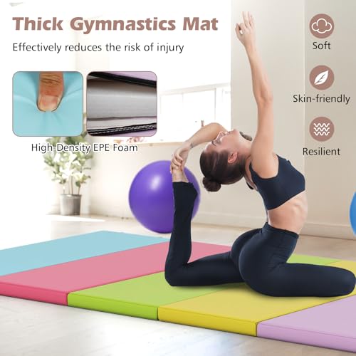 Goplus Gymnastics Mat, 6'x4' 3-Panel/6.6'x2.5' 5-Panel Folding Tumbling Mat w/Carrying Handles, Hook&Loop Fastener, Portable PU Leather Rainbow Exercise Mat for Home Gym Aerobics Yoga - color: 5-Panel, 5 Color - Pastel Set
