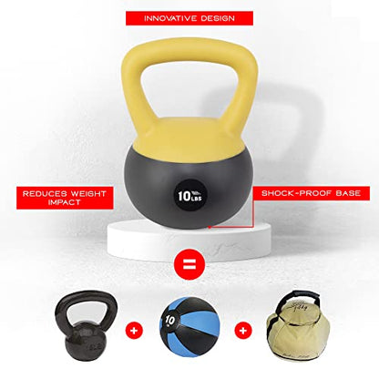 NonZero Gravity Iron Sand Soft Kettlebell with PVC Shell, Shock-Absorbing Base & Extra-Wide Grip for Versatile Workouts | Durable Strength Training Equipment - color: 10 lbs