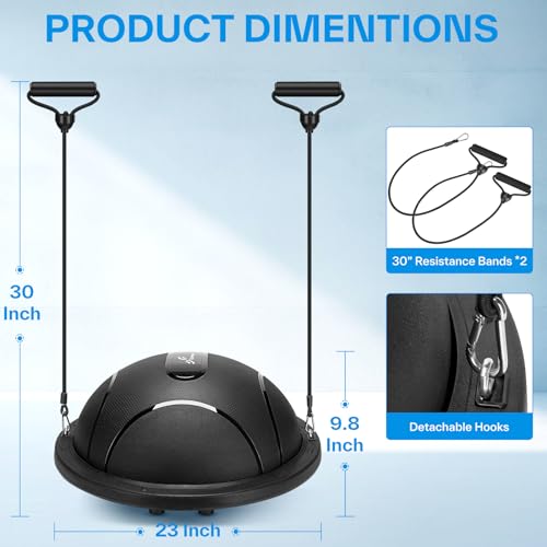 Sportneer Half Balance Ball - Inflatable Exercise Ball Trainer With Resistance Bands & Pump - Non-slip Yoga Ball for Stability, Core Training, Physical Therapy - Home Gym Equipment