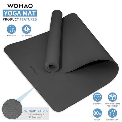 Extra Wide & Thick 8mm Yoga Mat, 72"x31.5" - color: Black