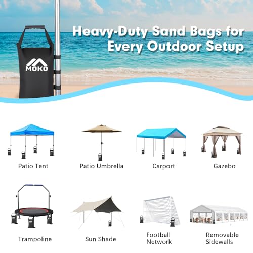 MoKo 120 LBS Zipper Top Sand Bags for Canopy Legs (Set of 4, Without Sand), Windproof Weight Bags with Silicone Handle for Gazebo Leg, Pop Up Canopy Tent Weights, Sandbags for Weight, Black