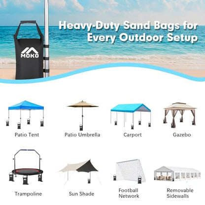 MoKo 120 LBS Zipper Top Sand Bags for Canopy Legs (Set of 4, Without Sand), Windproof Weight Bags with Silicone Handle for Gazebo Leg, Pop Up Canopy Tent Weights, Sandbags for Weight, Black
