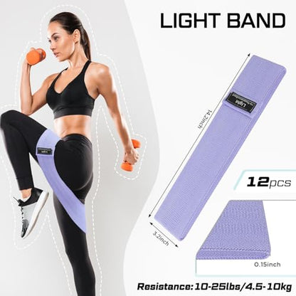 12 Pcs Fabric Resistance Bands for Working Out Non-Slip Booty Exercise Loop Bands for Women Men Glutes Hip Thigh Butt Yoga Pilates Fitness Gym, Light Medium Heavy